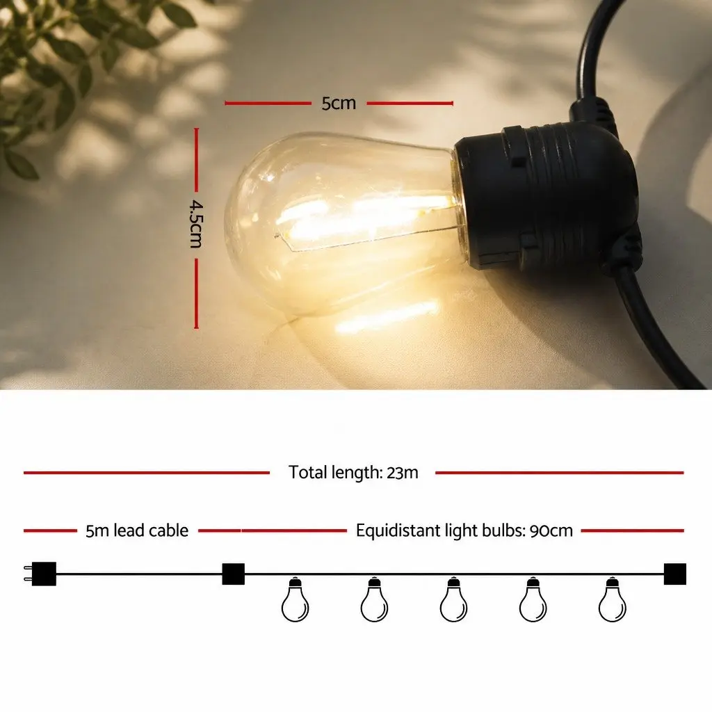 Festoon String Lights LED 23m Warm White Outdoor Garden