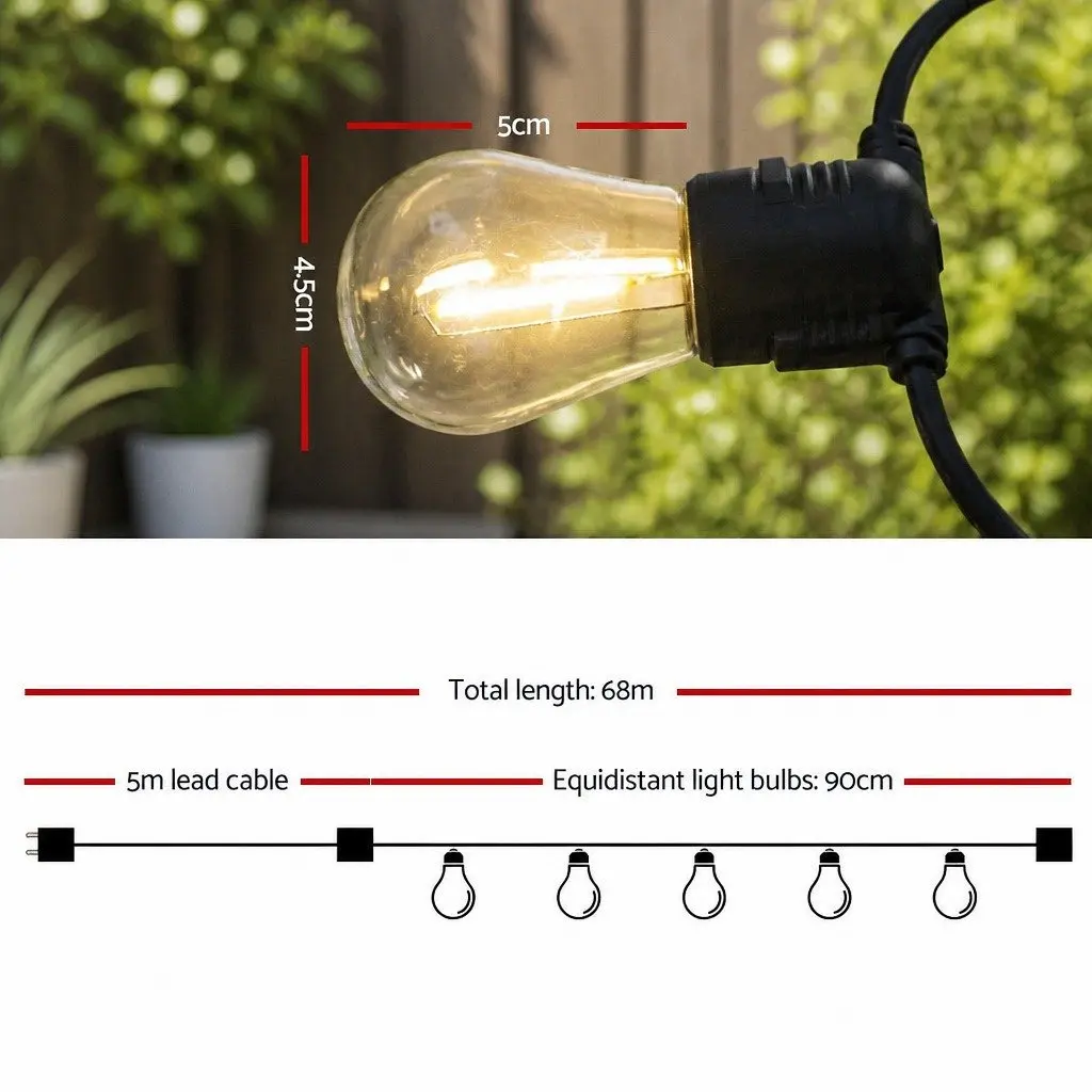 Festoon String Lights LED 68m Warm White Outdoor Garden