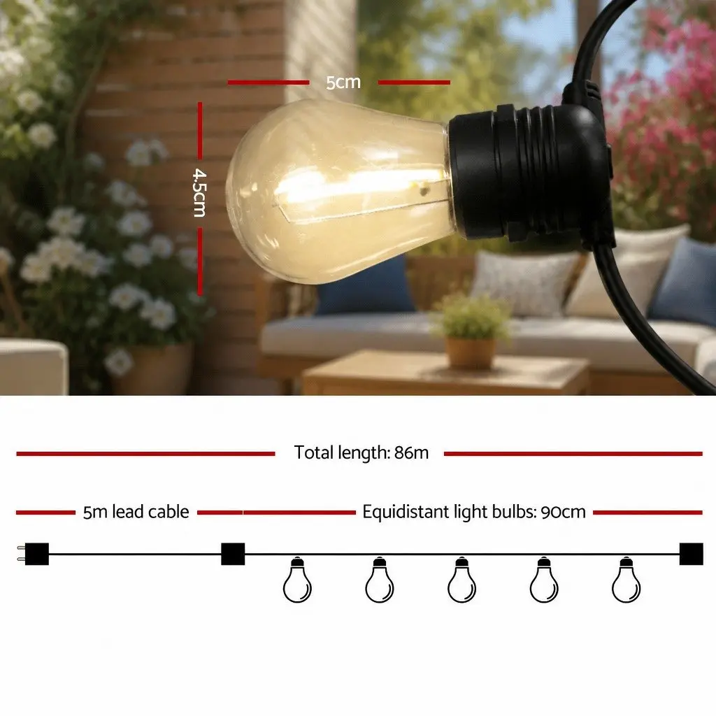 86m Festoon String Lights Warm White for Outdoor Events