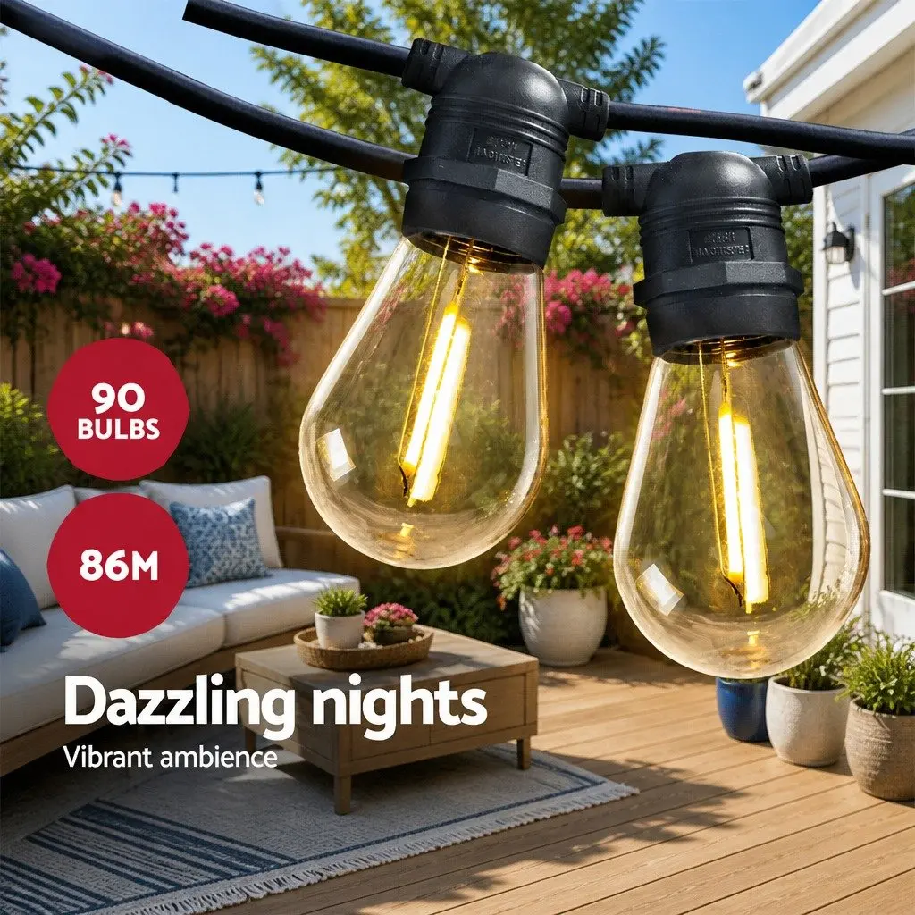 86m Festoon String Lights Warm White for Outdoor Events