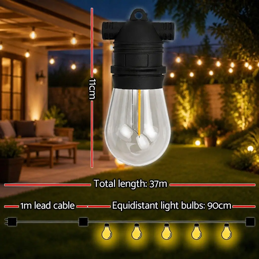 37m Festoon String Lights with 40 Warm White Bulbs