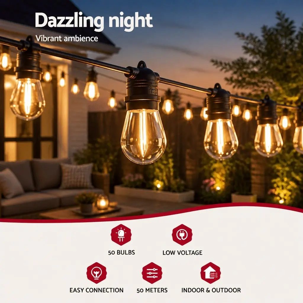 Festoon Lights Warm White 46m String Lights Outdoor Indoor