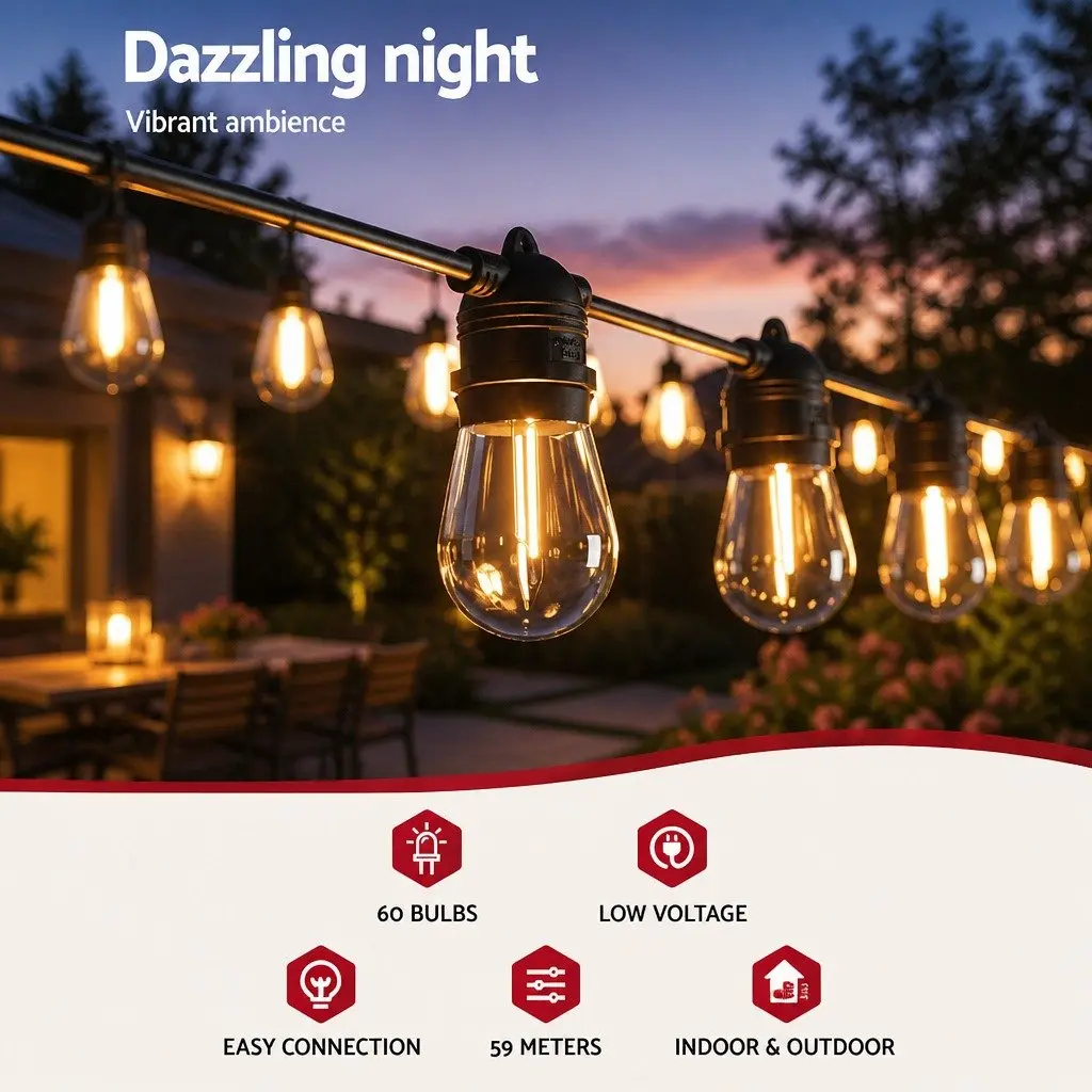 Festoon String Lights Warm White 55m Outdoor