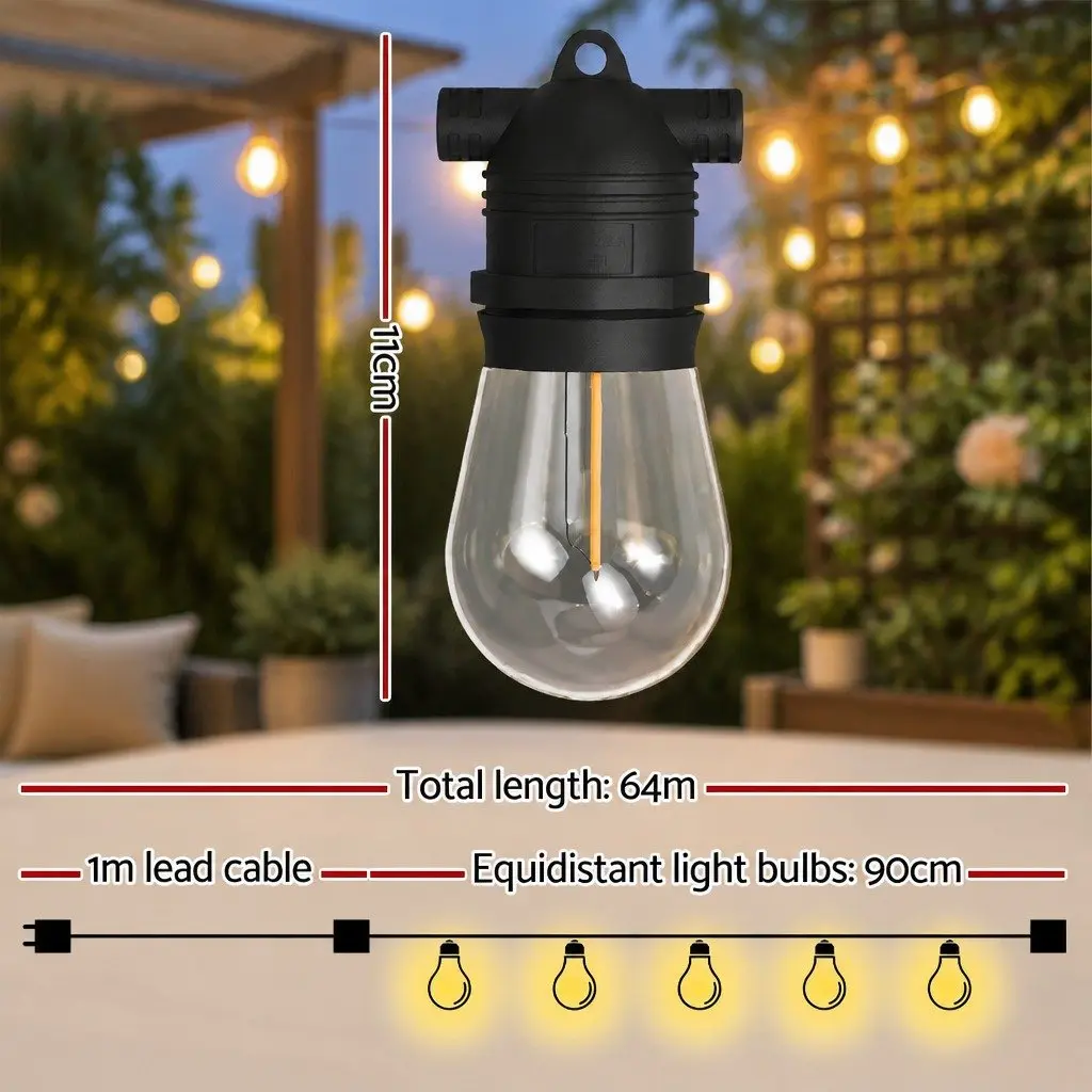 Festoon Lights 64m Warm White Indoor Outdoor 70 Bulbs Party Garden Decor