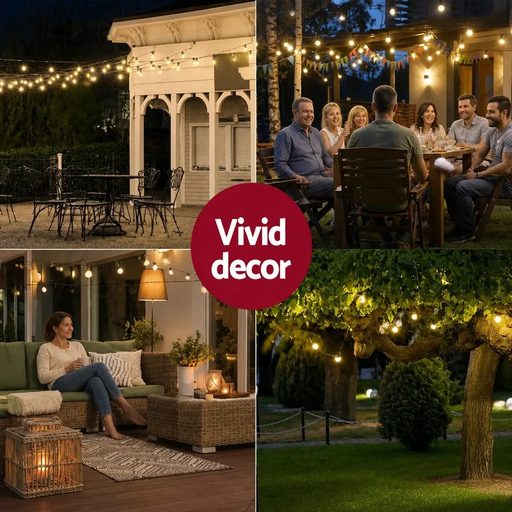 Festoon Lights 64m Warm White Indoor Outdoor 70 Bulbs Party Garden Decor