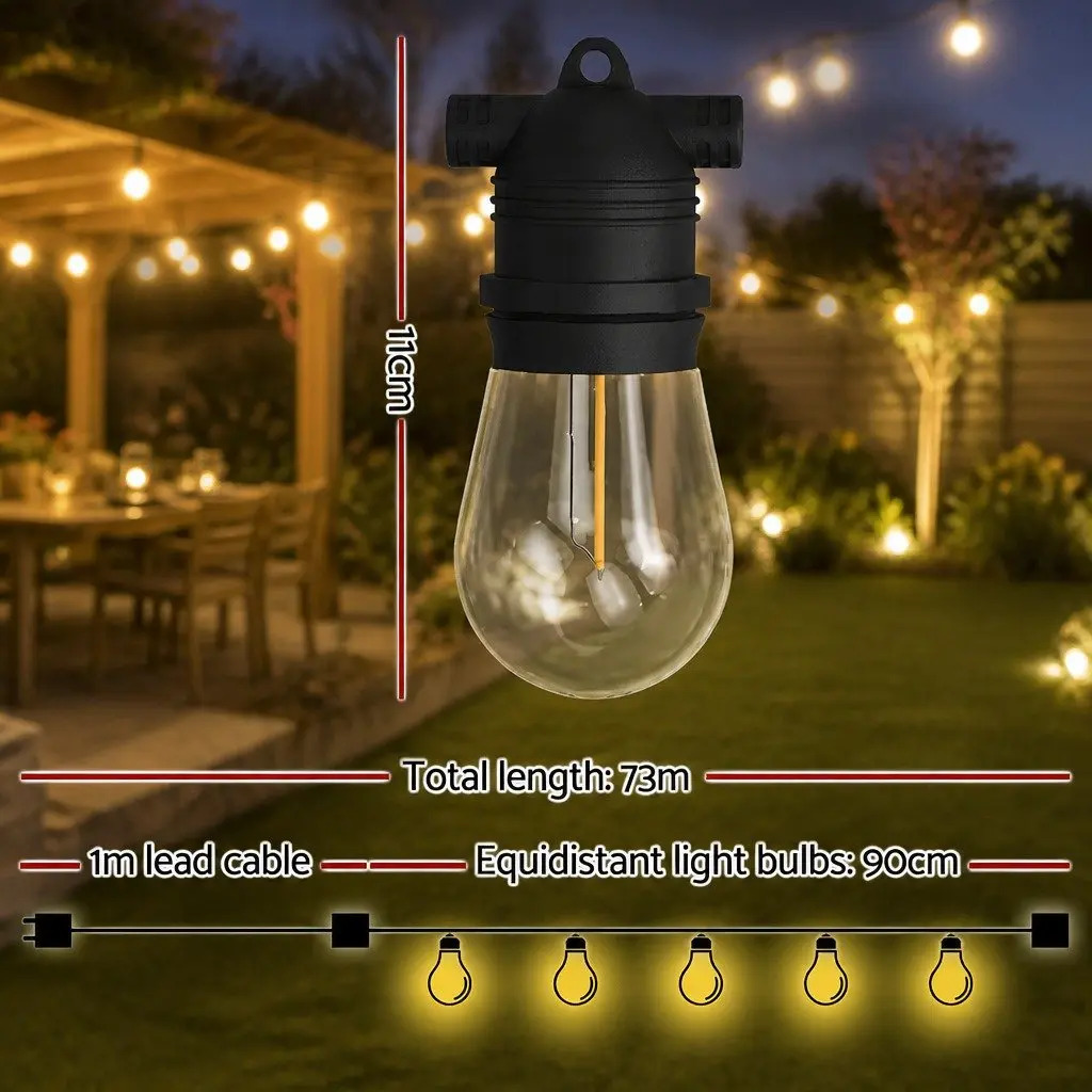 73m Festoon String Lights with 80 Warm White Bulbs
