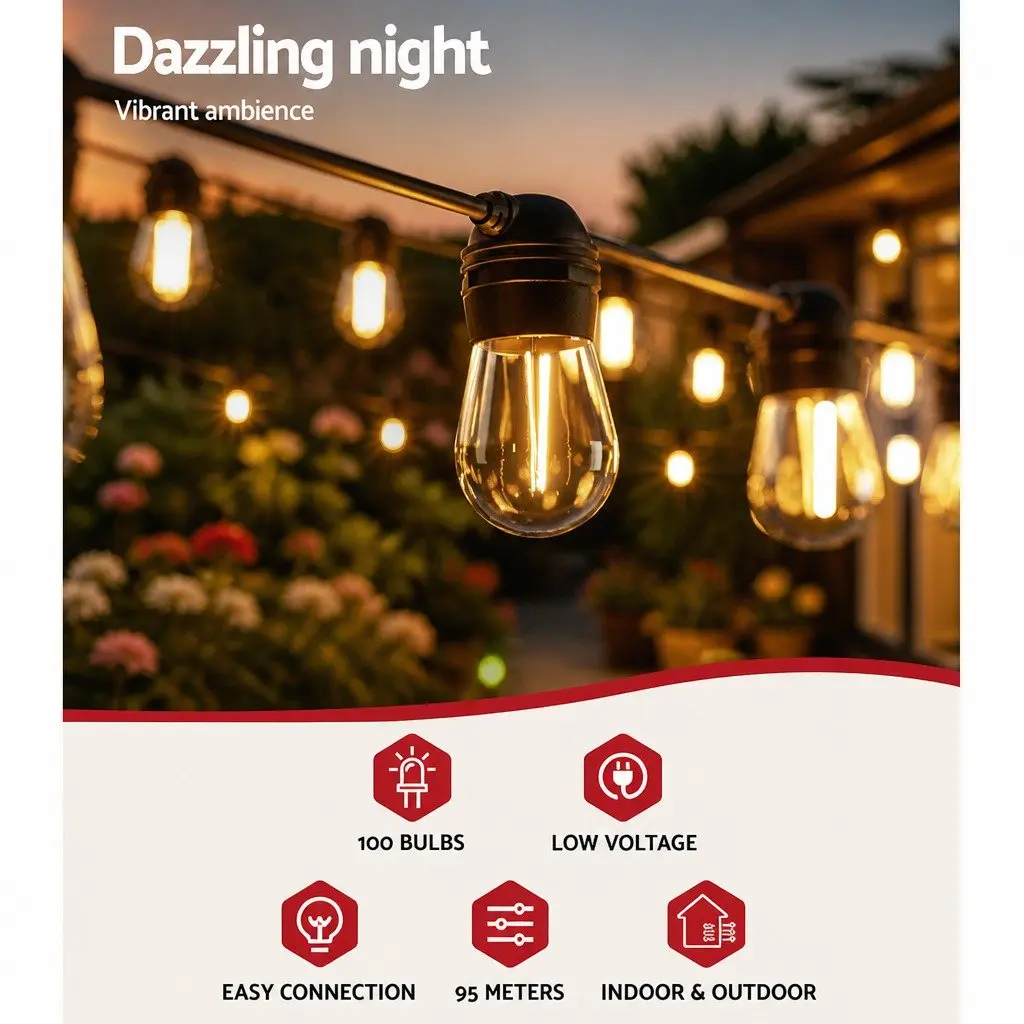95m Solar Festoon Lights for Outdoor Celebrations