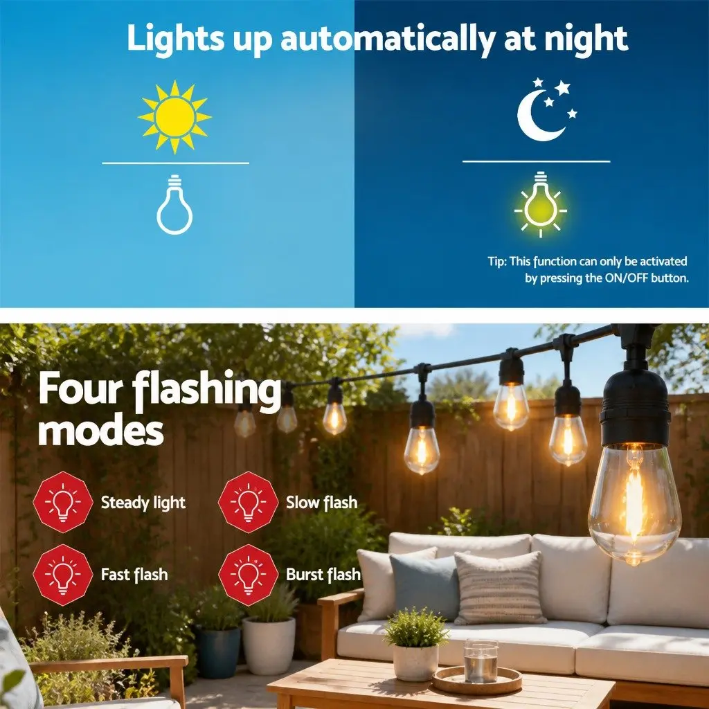 17m Solar Festoon Lights Outdoor LED String Lights