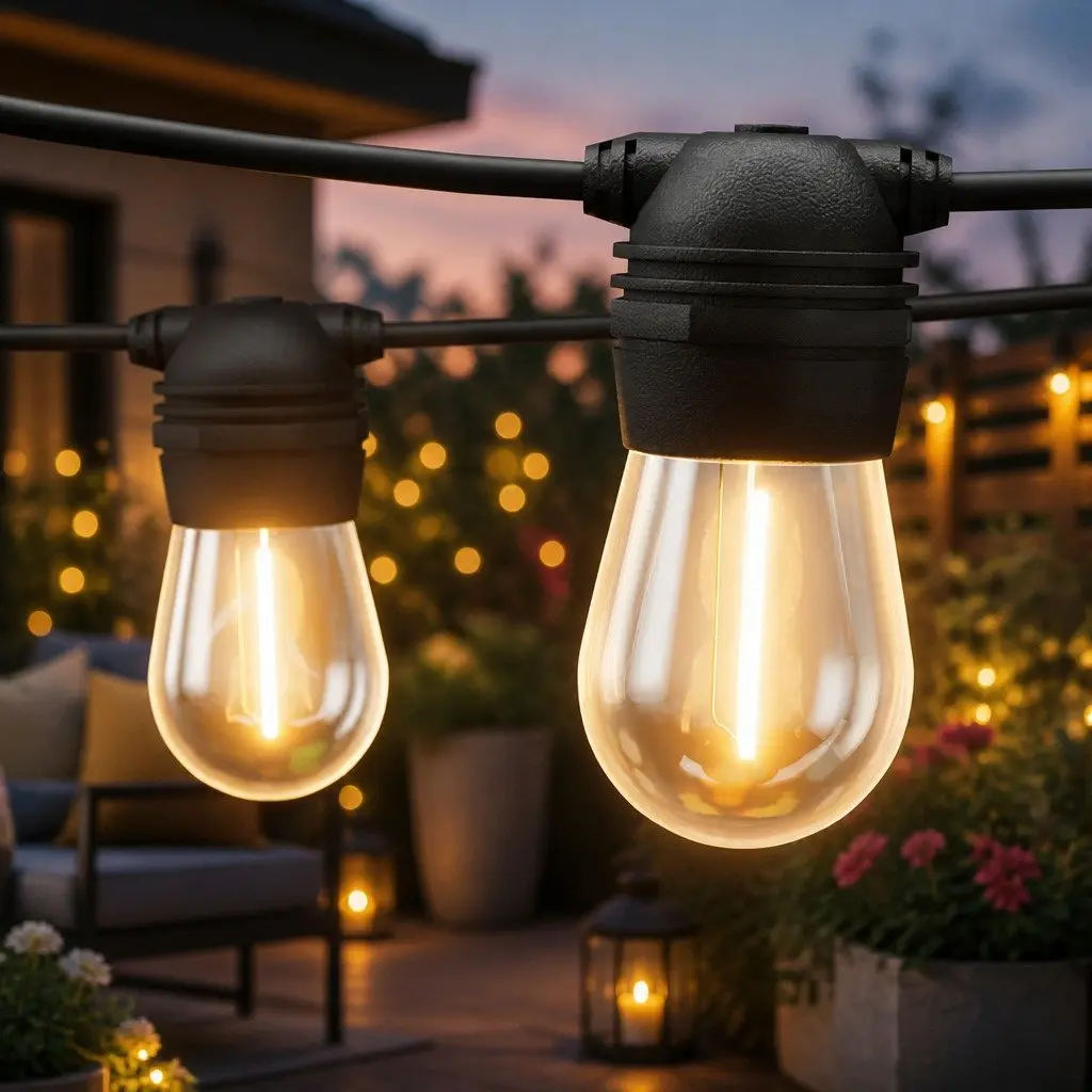 32m Solar Festoon String Lights Warm White LED Outdoor Christmas Party