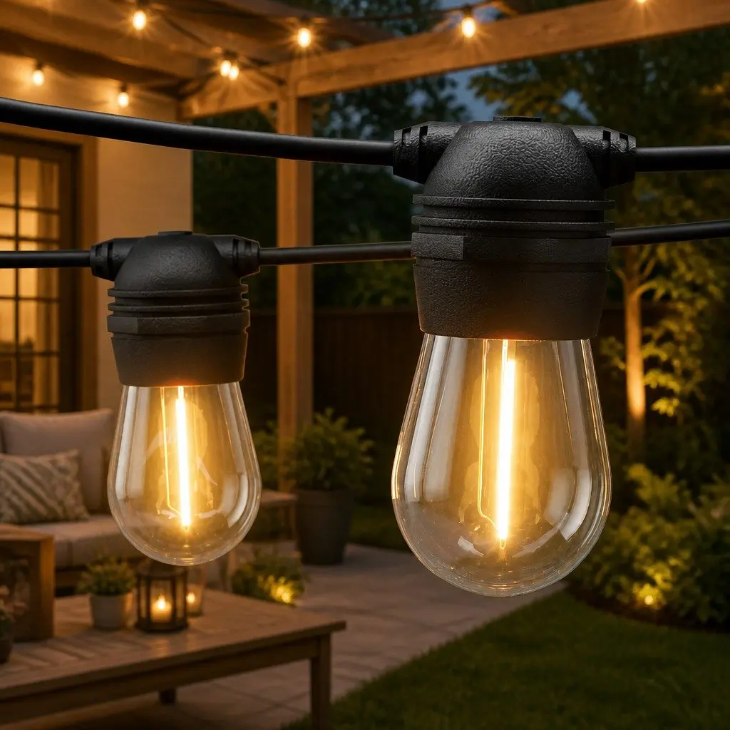 50m Solar Festoon String Lights in Warm White