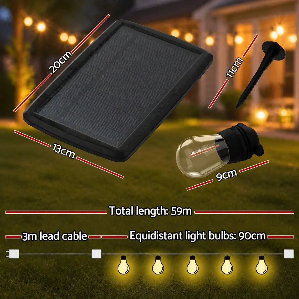 59m Solar Festoon String Lights for Outdoor Use