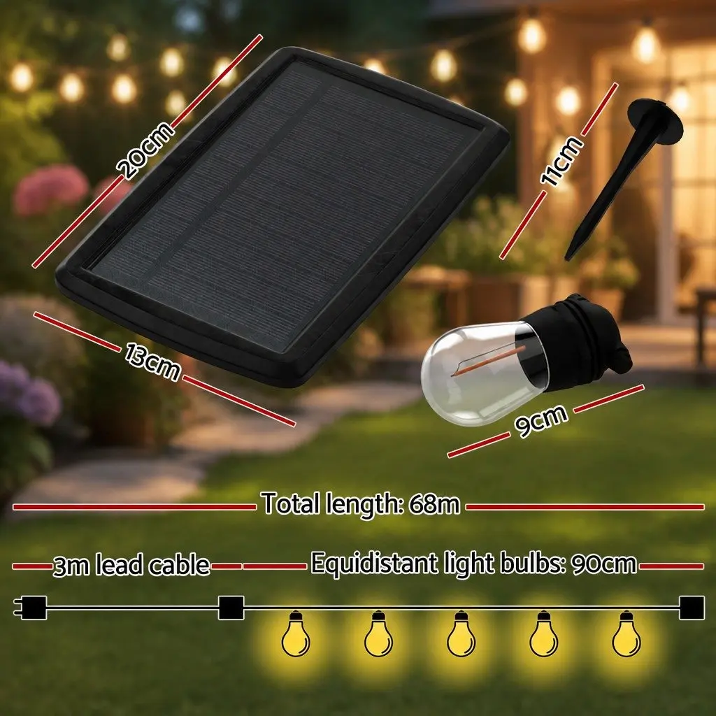 Solar Festoon String Lights 68m with 70 Bulbs