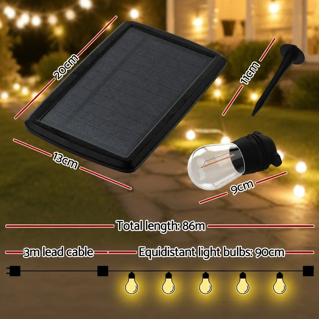 Solar Festoon String Lights 86m for Outdoor Use
