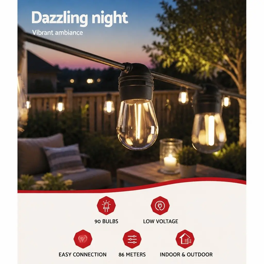 Solar Festoon String Lights 86m for Outdoor Use
