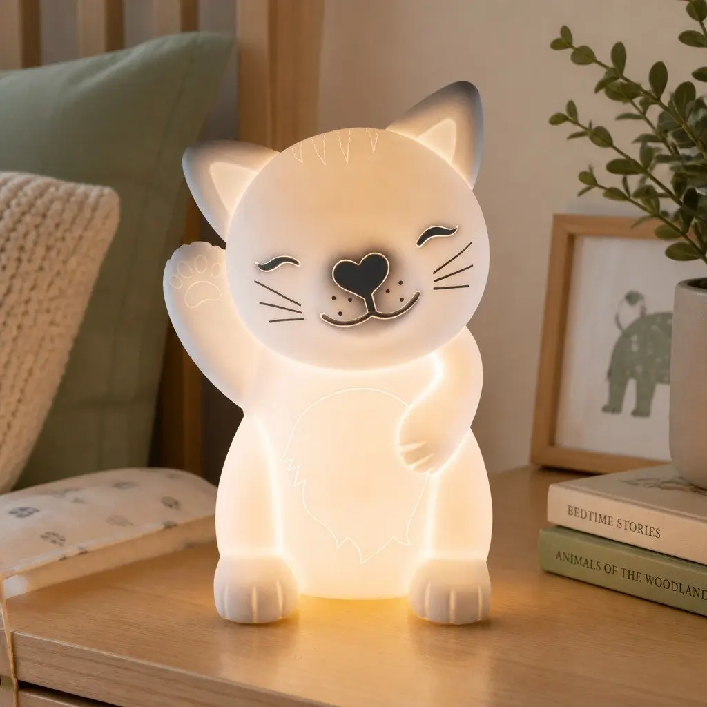 LED Nightlight Soft Silicone Cat Glow Lamp for Kids Bedroom Nursery Playroom 13cm Height