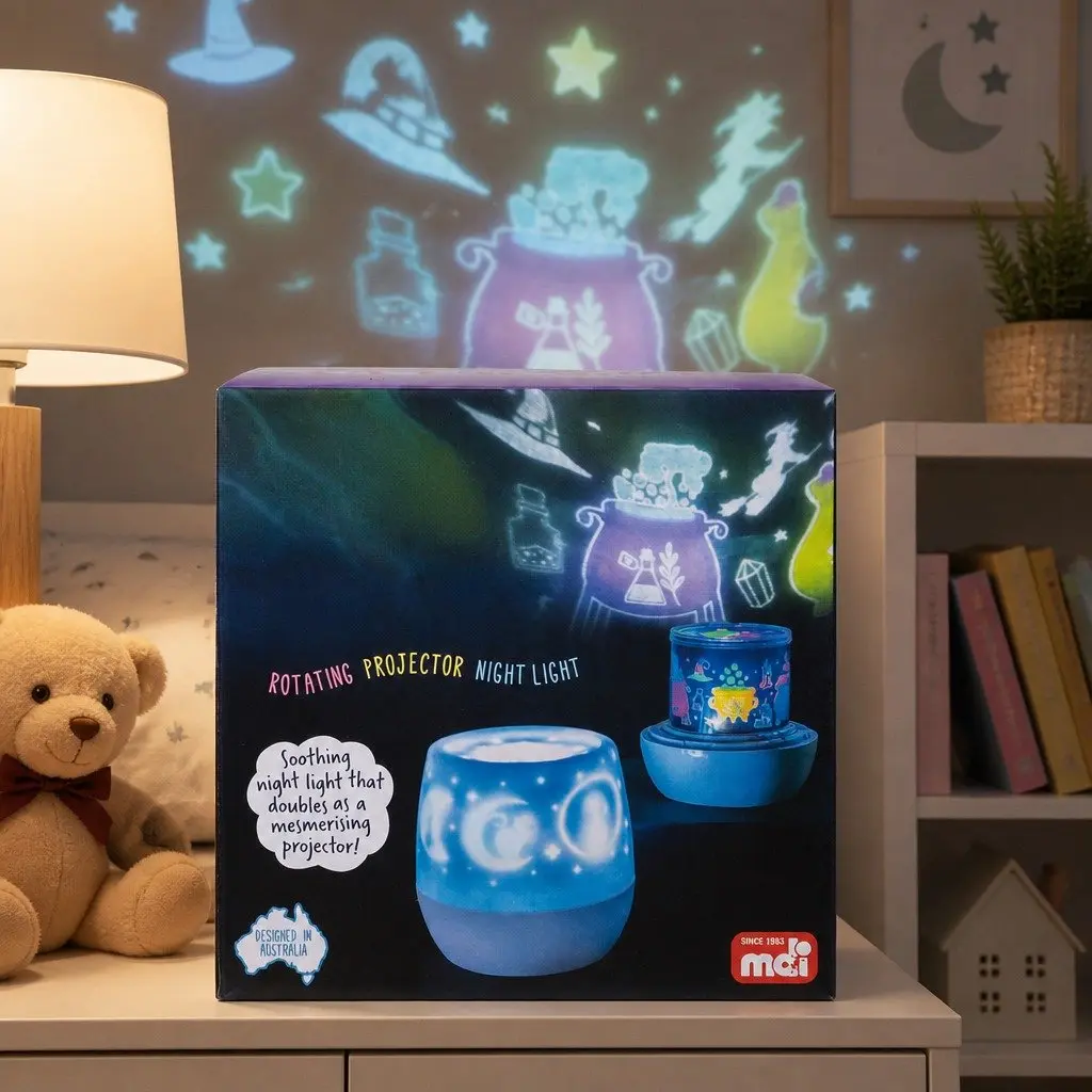 Rotating Projector Light LED 12cm x 12cm x 13.5cm Kids Bedroom Ceiling Stars Moons