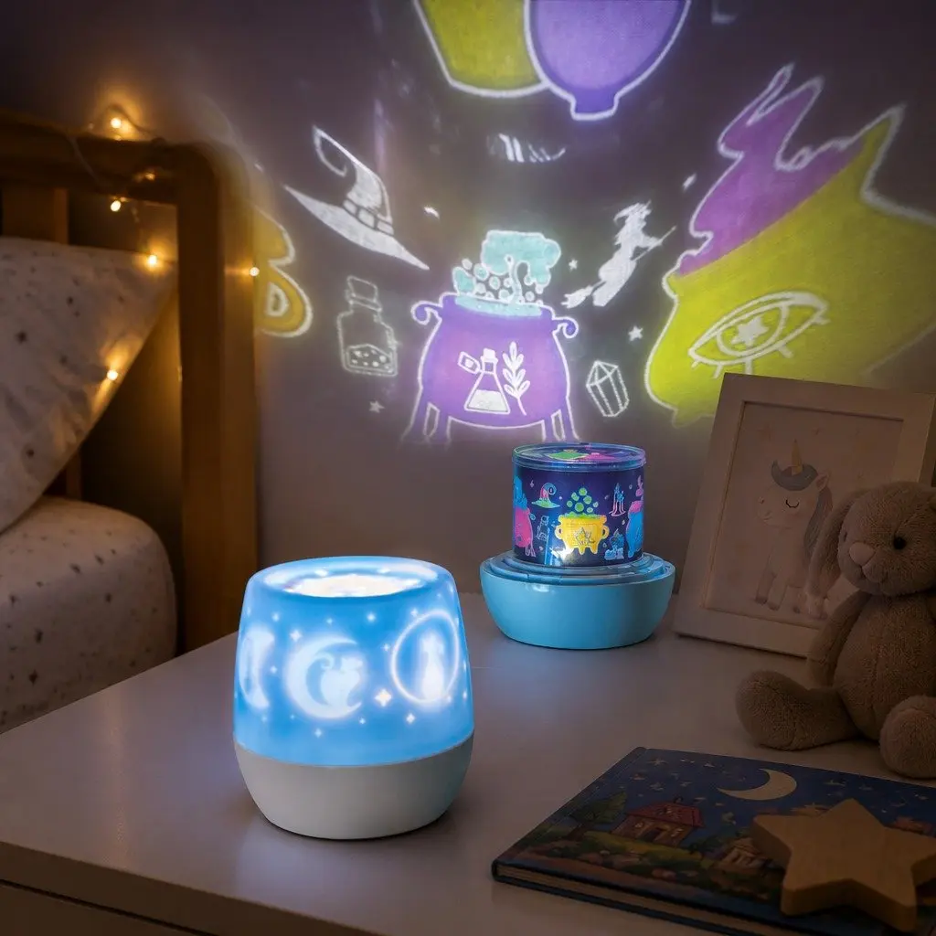 Rotating Projector Light LED 12cm x 12cm x 13.5cm Kids Bedroom Ceiling Stars Moons