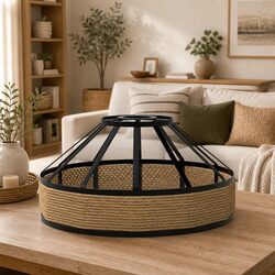 Vintage Boho Black Iron and Hemp Rope Pendant Light Shade