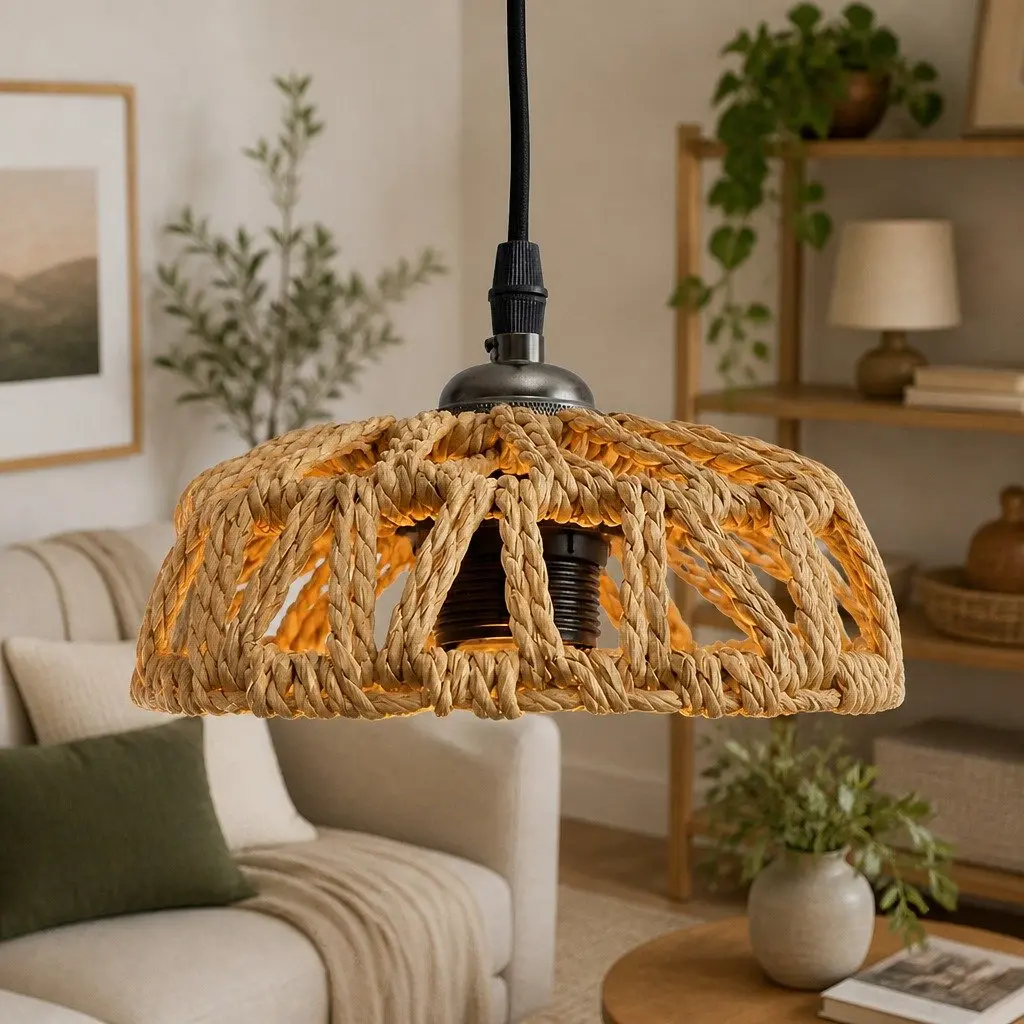 Woven Pendant Light Shade with Iron Frame