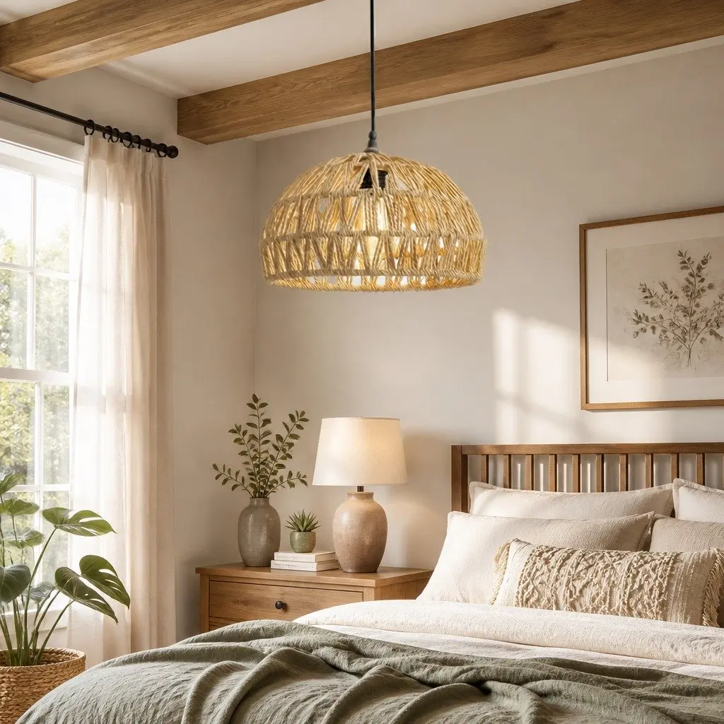 Woven Pendant Light Shade with Iron Frame