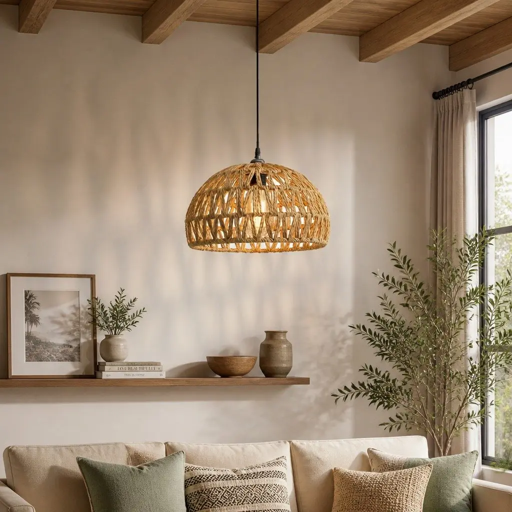 Woven Pendant Light Shade with Iron Frame