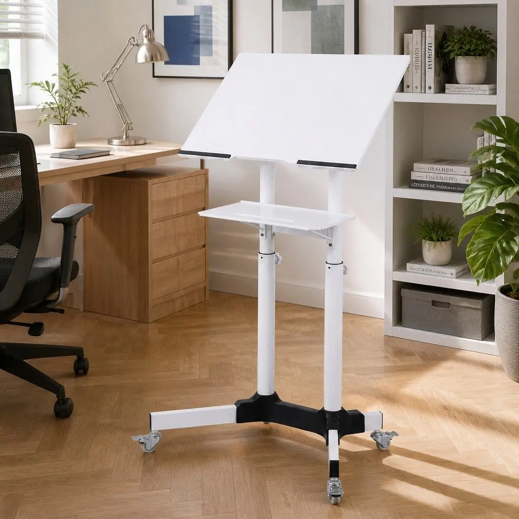 Mobile Lectern Stand Adjustable Sit-to-Stand Presentation Podium with Locking