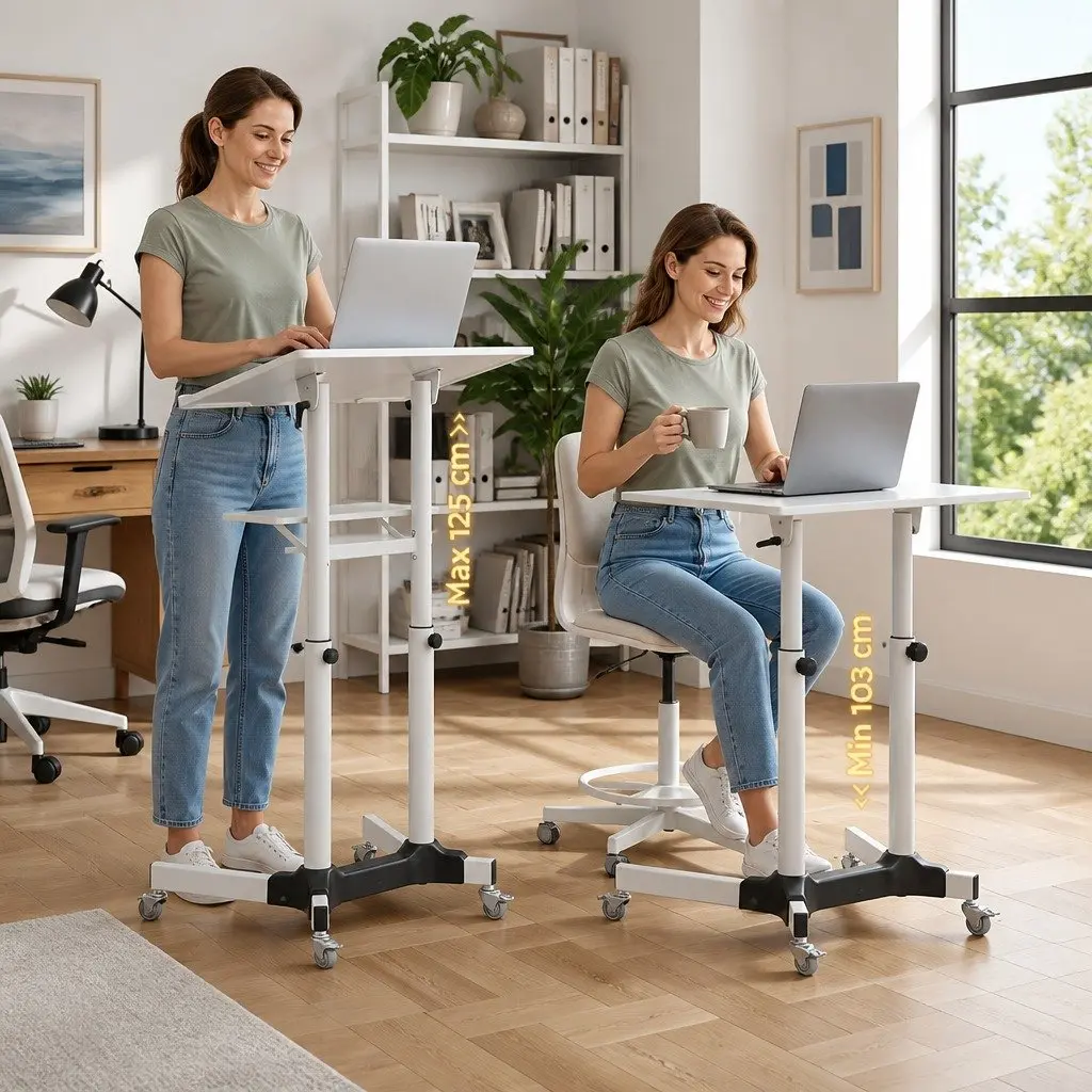 Mobile Lectern Stand Adjustable Sit-to-Stand Presentation Podium with Locking