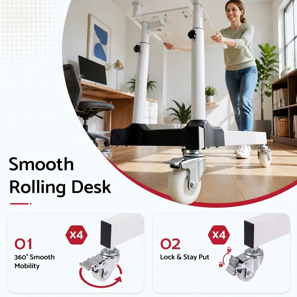 Mobile Lectern Stand Adjustable Sit-to-Stand Presentation Podium with Locking