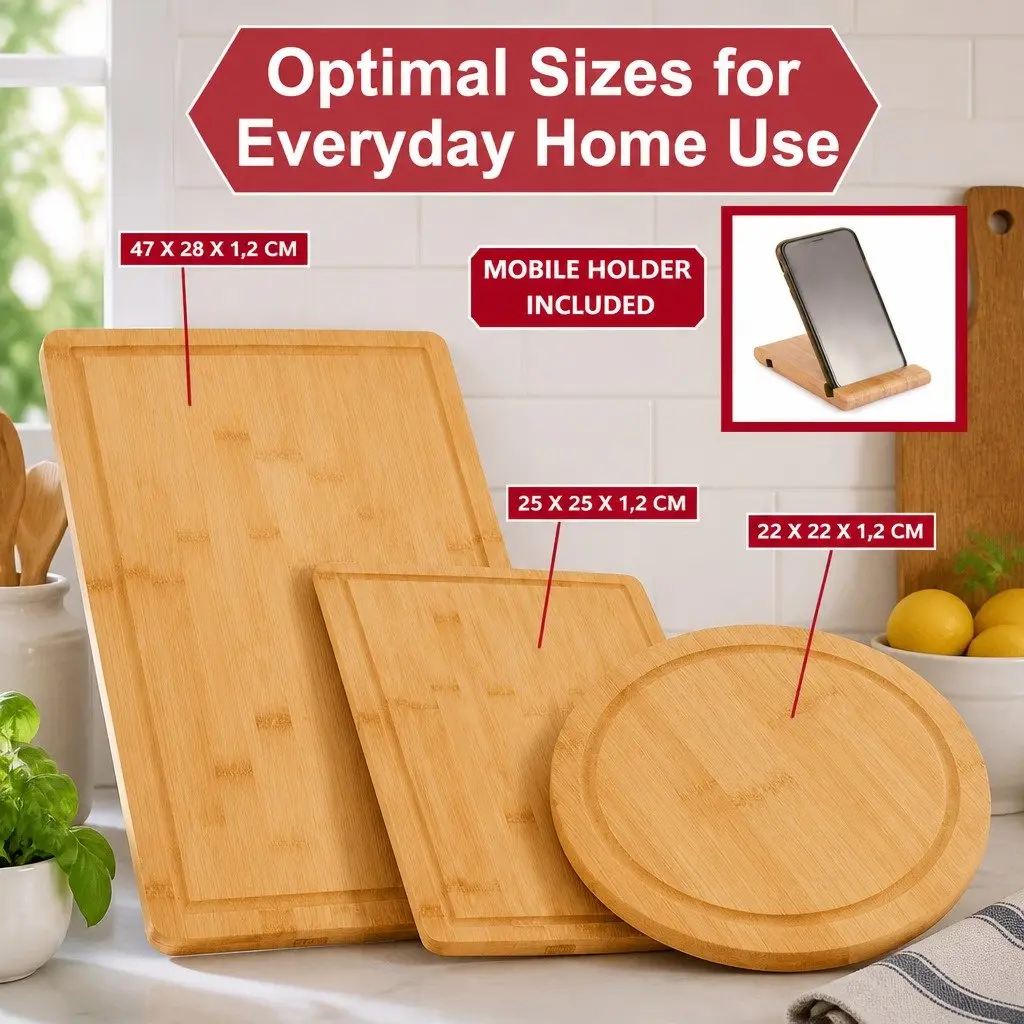 Bamboo Cutting Board Set 3 Pieces with Juice Groove Kitchen Chopping Boards