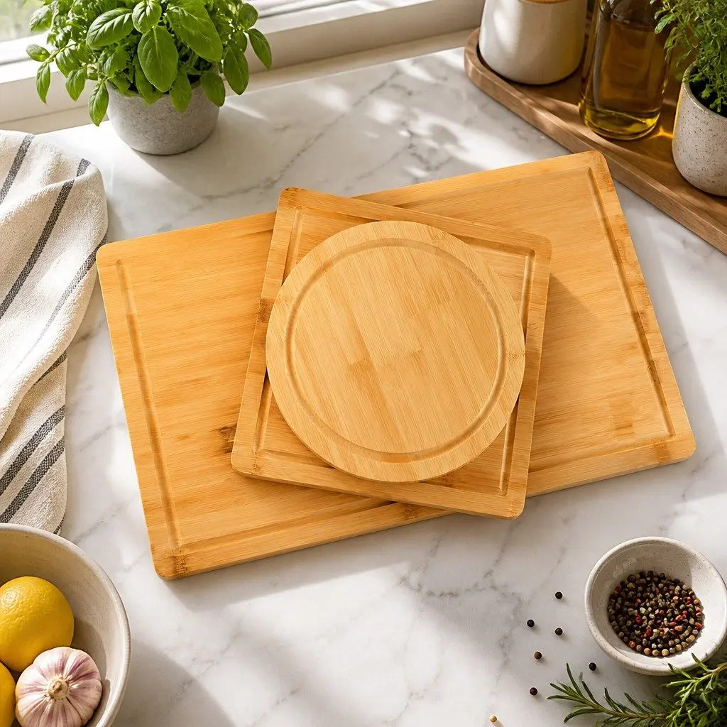 Bamboo Cutting Board Set 3 Pieces with Juice Groove Kitchen Chopping Boards