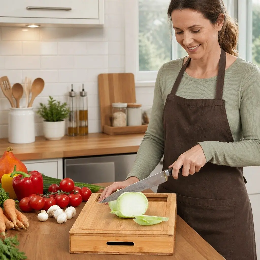 Bamboo Cutting Board with Storage Trays & Holder