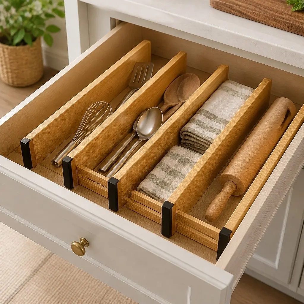 Bamboo Adjustable Kitchen Drawer Dividers 4 Pack 44-55cm