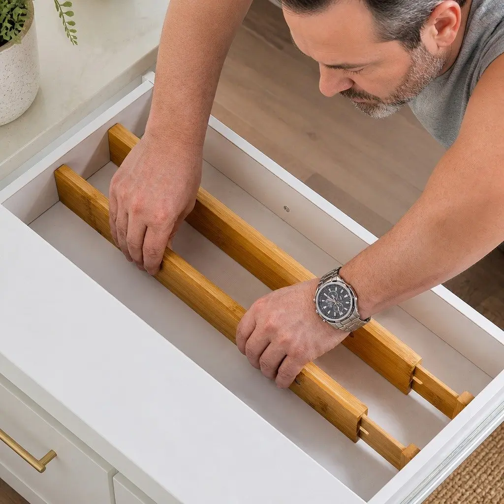 Bamboo Adjustable Kitchen Drawer Dividers 4 Pack 44-55cm