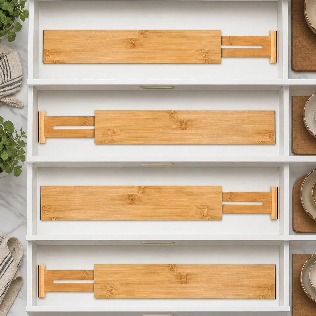 Bamboo Adjustable Kitchen Drawer Dividers 4 Pack 44-55cm