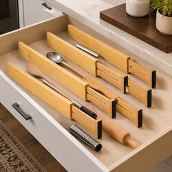 Adjustable Bamboo Drawer Dividers Set of 6 for Kitchen