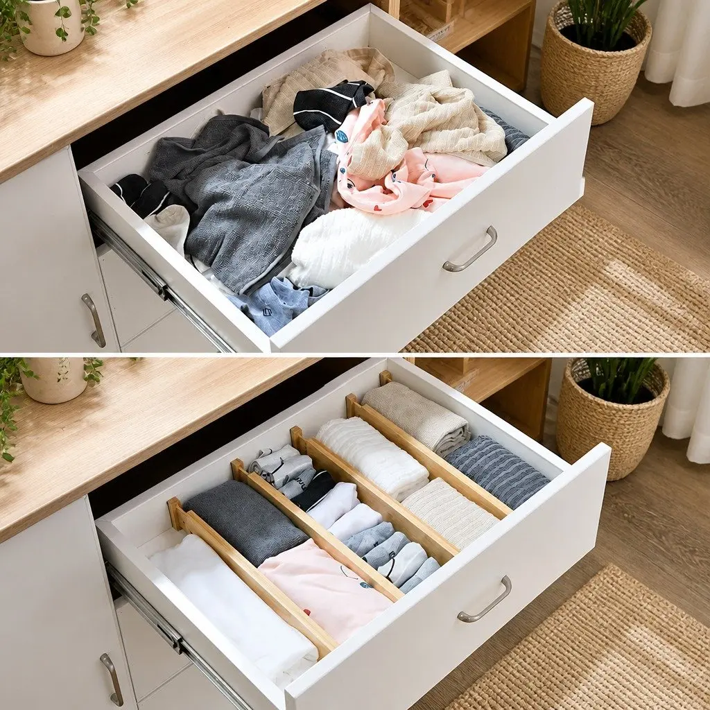 Kitchen Drawer Dividers Bamboo Adjustable 44-55cm 6 Pack