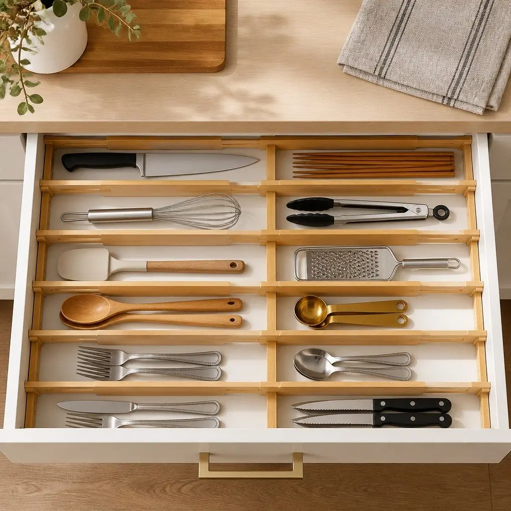 Kitchen Drawer Dividers Bamboo Adjustable 44-55cm 6 Pack