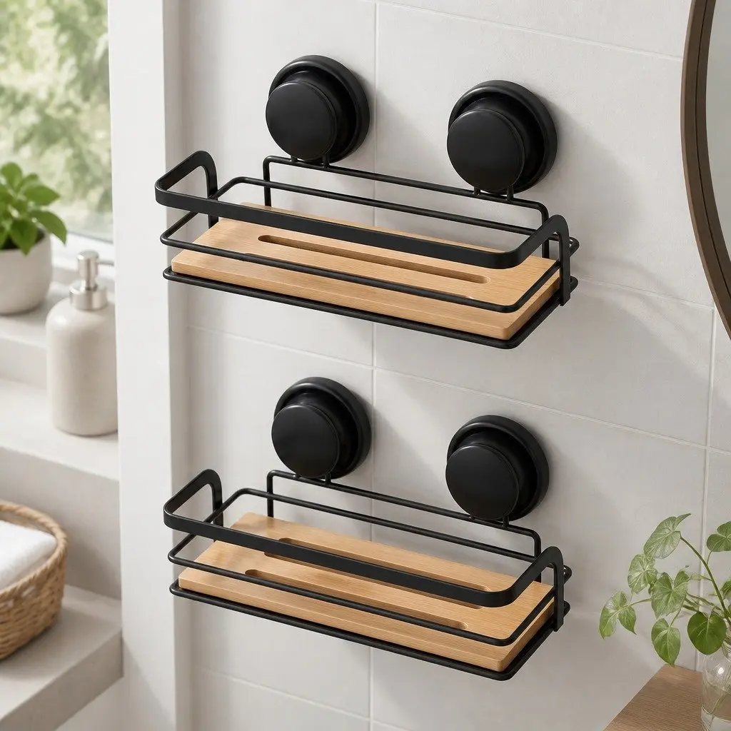 Bamboo & Stainless Steel 2-Tier Shower Caddy Shelf