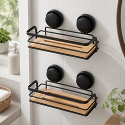 Bamboo & Stainless Steel 2-Tier Shower Caddy Shelf