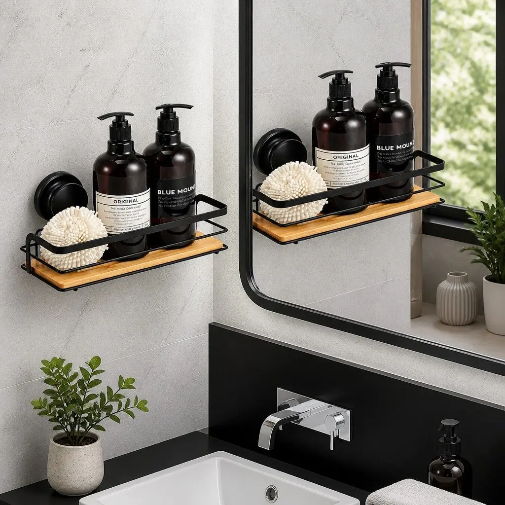 Bamboo & Stainless Steel 2-Tier Shower Caddy Shelf