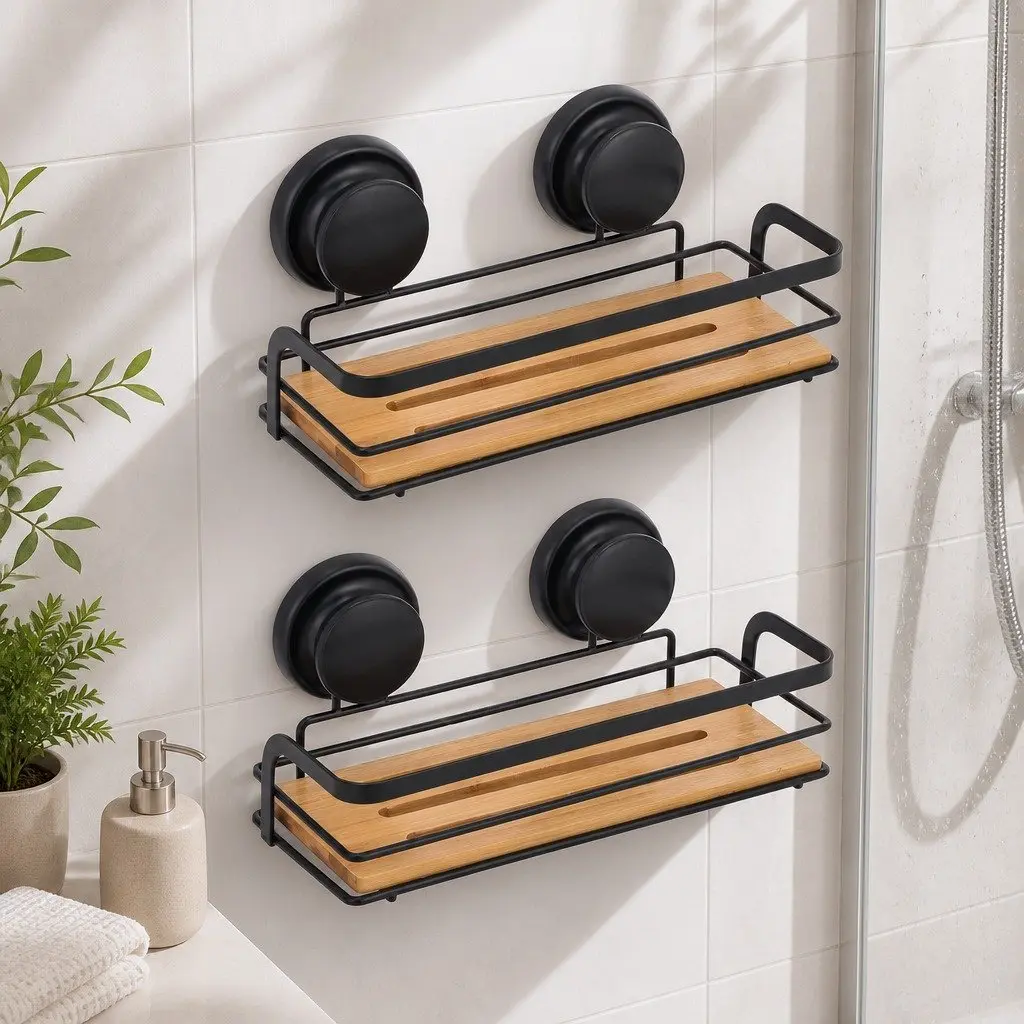 Bamboo & Stainless Steel 2-Tier Shower Caddy Shelf