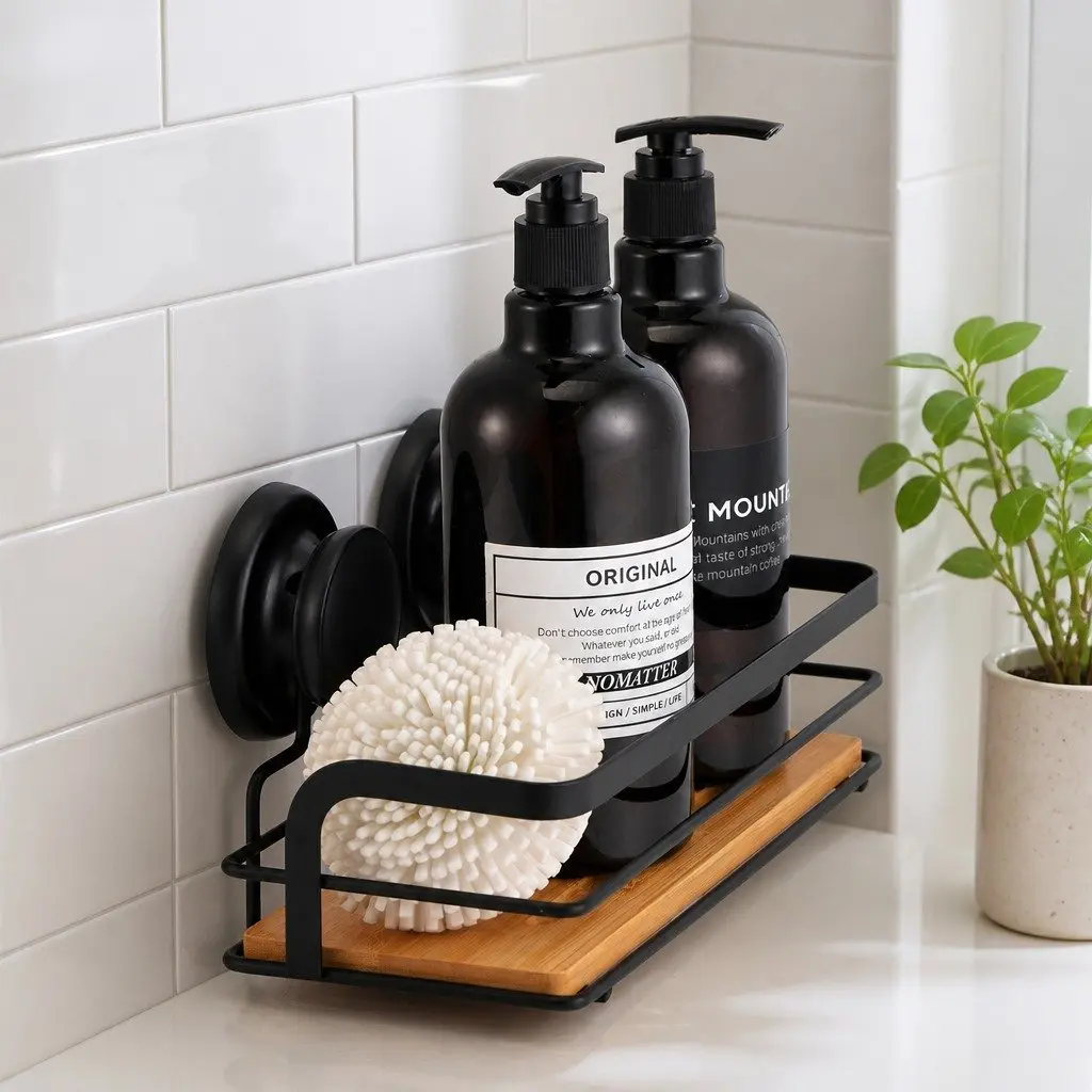 Bamboo & Stainless Steel 2-Tier Shower Caddy Shelf