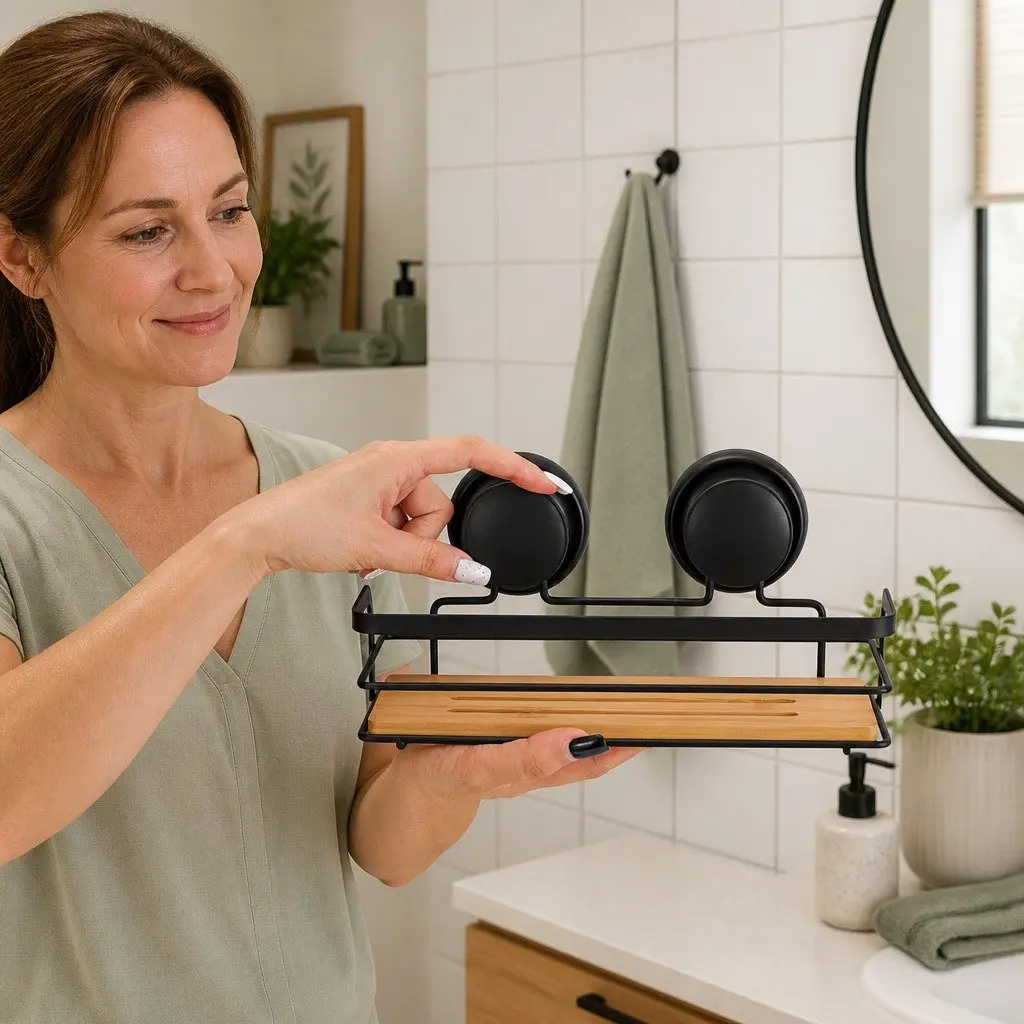 Bamboo & Stainless Steel 2-Tier Shower Caddy Shelf