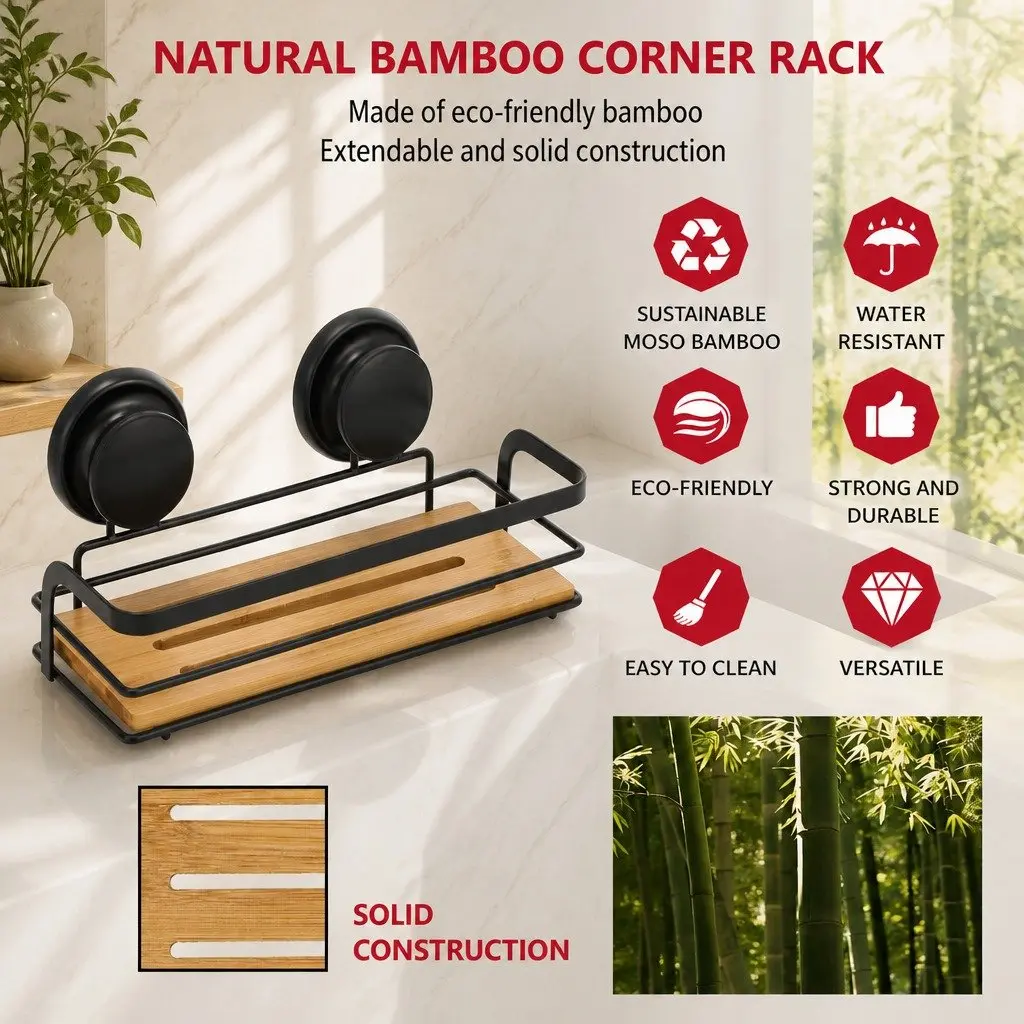 Bamboo & Stainless Steel 2-Tier Shower Caddy Shelf