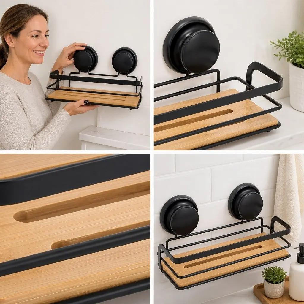 Bamboo & Stainless Steel 2-Tier Shower Caddy Shelf