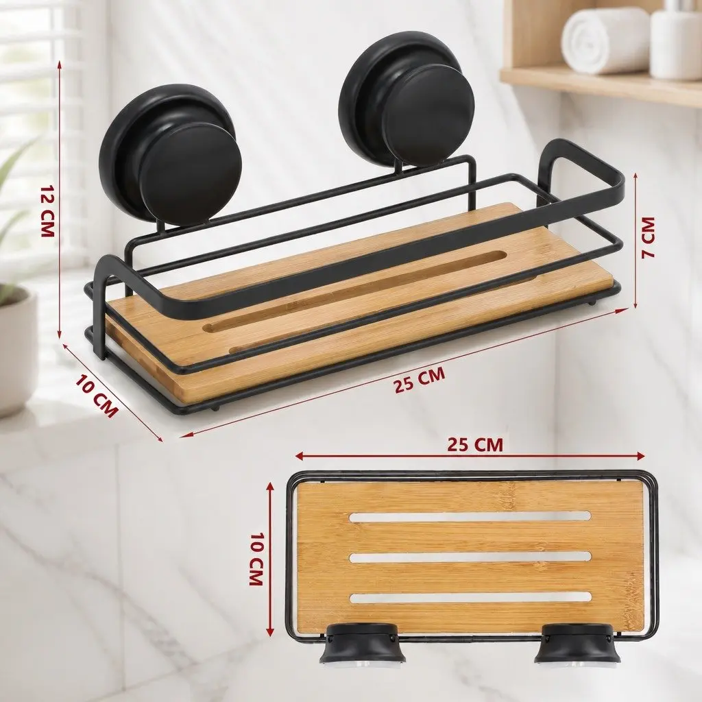 Bamboo & Stainless Steel 2-Tier Shower Caddy Shelf