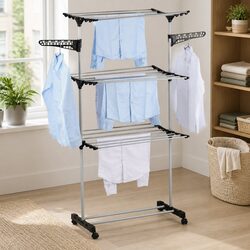 Folding 3 Tier Clothes Drying Rack with Rolling Casters Indoor Outdoor Laundry