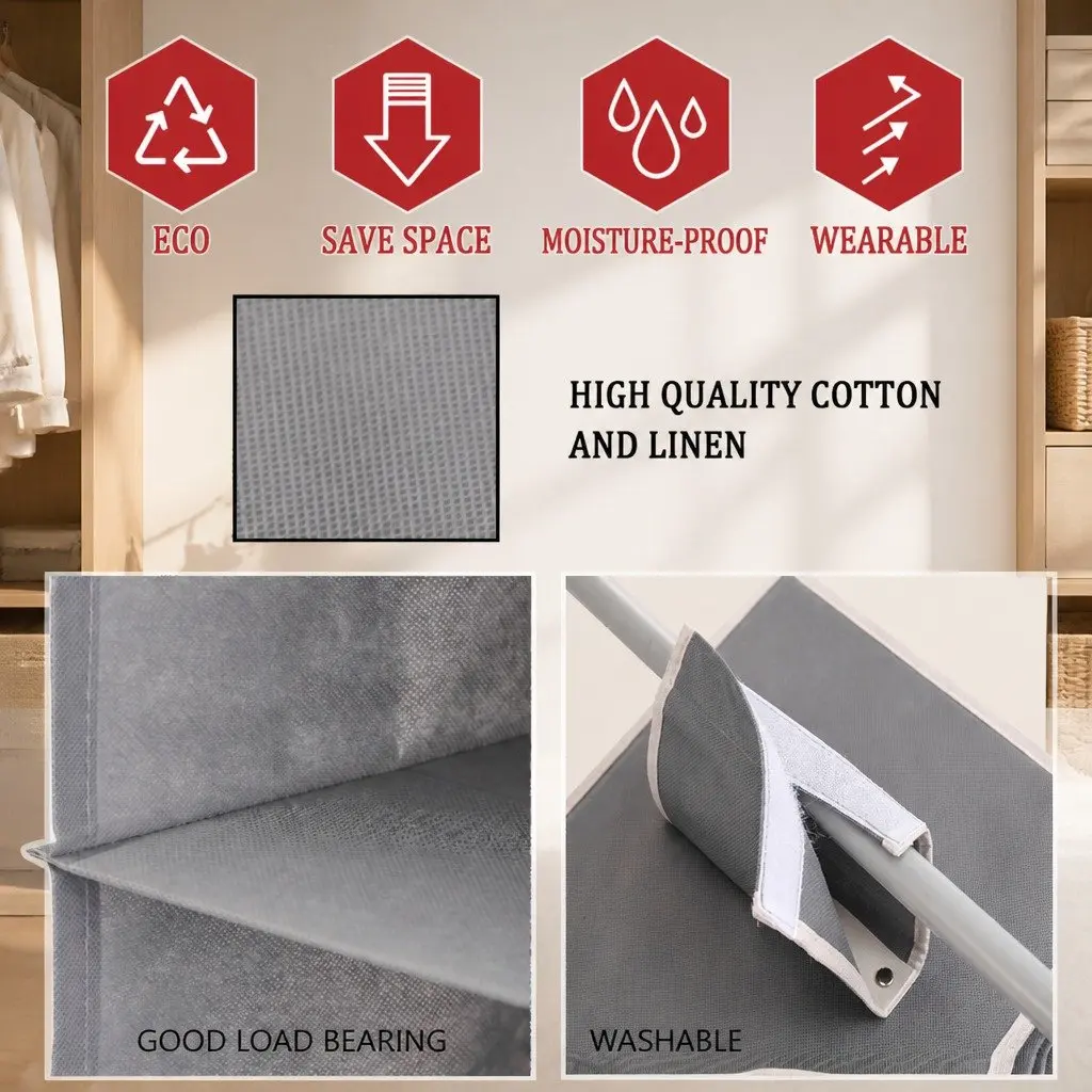 Hanging Closet Organizer Non-woven Fabric 28 x 28 x 95 cm Grey 5 Tier