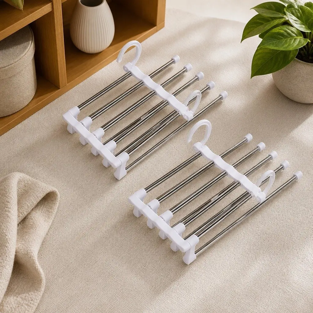 Pants Hangers Stainless Steel Adjustable 5 in 1 Non-Slip Space Saving 2 Pack