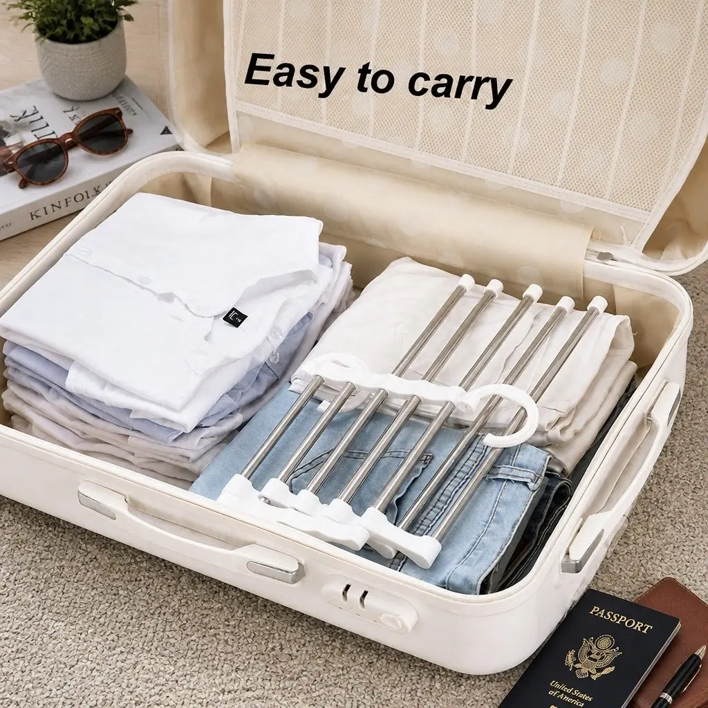 Pants Hangers Stainless Steel Adjustable 5 in 1 Non-Slip Space Saving 2 Pack